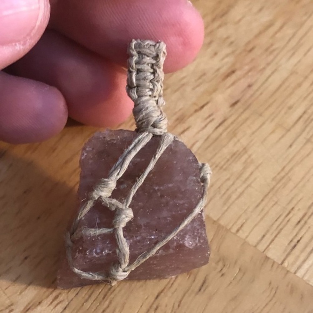 Natural rough strawberry quartz hemp necklace